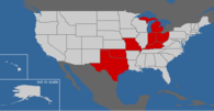 Map indicating visited states: Texas, Oklahoma, Missouri, Indiana, Kentucky, Ohio, Indiana, Michigan.