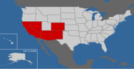 Map indicating visited states: Colorado, New Mexico, Nevada, California